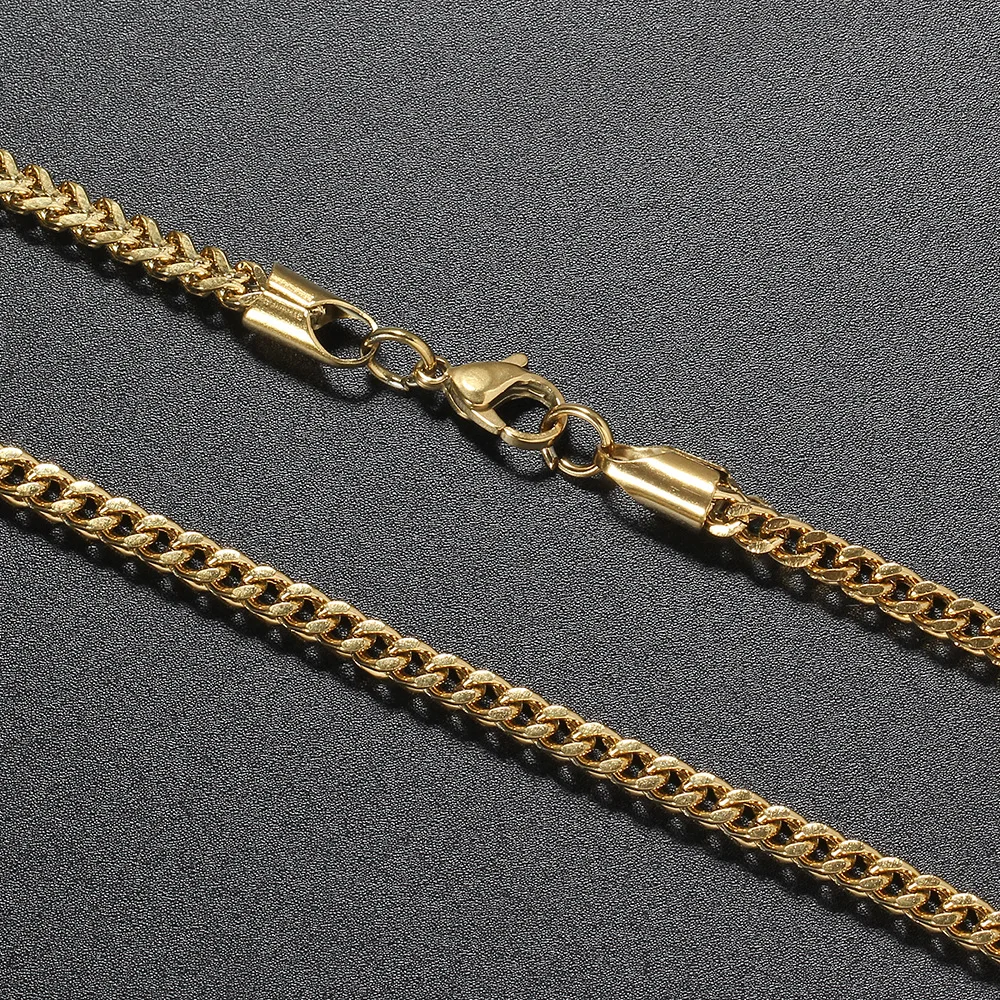 Wholesale 18K Gold 14K Gold 3mm Franco Chain Men Women Necklace Stainless Steel Chains