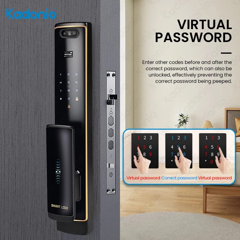 Kadonio Built-in Camera APP Remote Control Fingerprint Face Recognition Smart Door Lock With Doorbell