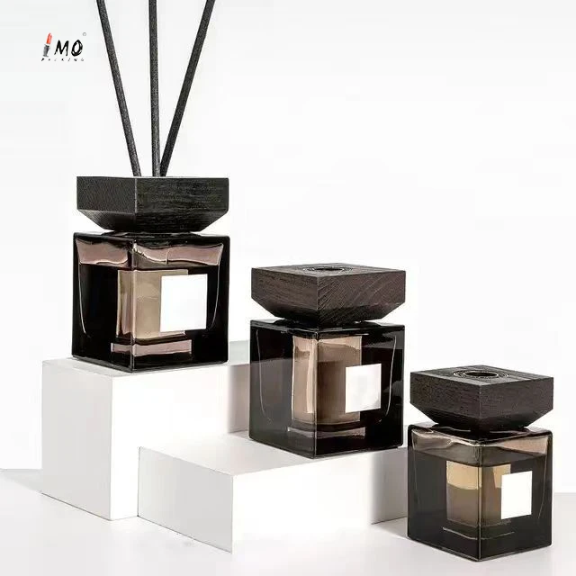 Hot sell Amber Gray Black Aromatic Glass Reed Diffuser Bottle 100ml 200ml With Wooden Cap