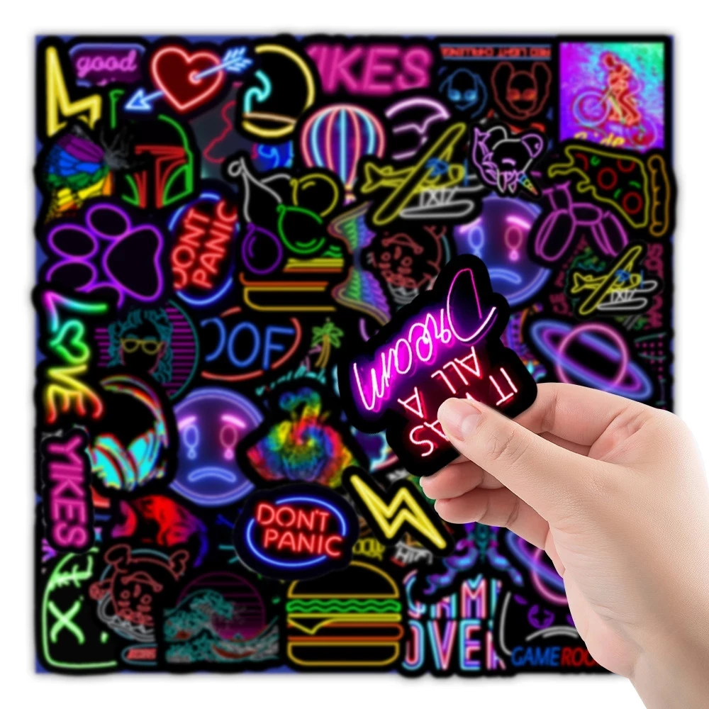 Custom Cartoon Neon Light Graffiti Stickers Car Guitar Luggage Suitcase DIY Toy Decal Sticker for Kid