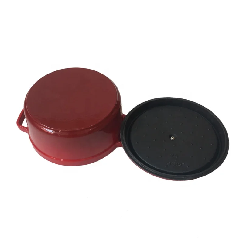 Голубая эмалированная круглая чугунная голландская кастрюля для духовки 24 см