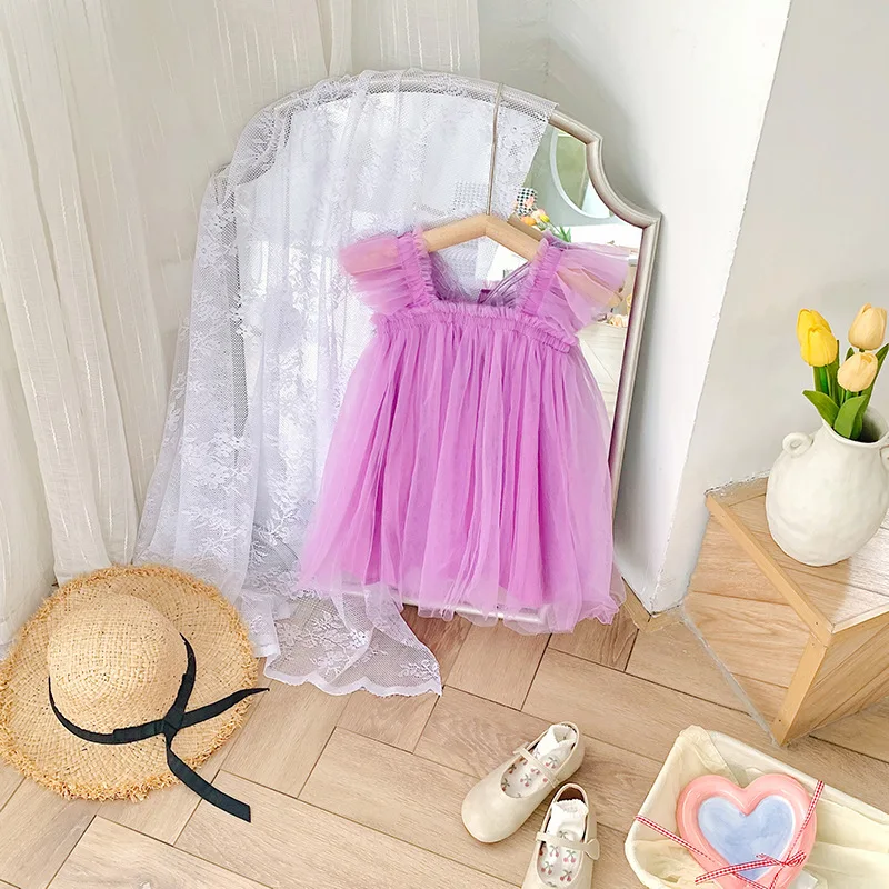 Baby Dresses for 1-5 Years Suspenders Kids Mesh Summer Dress with Butterfly Wings Little Girls Birthday Cute Princess Dress
