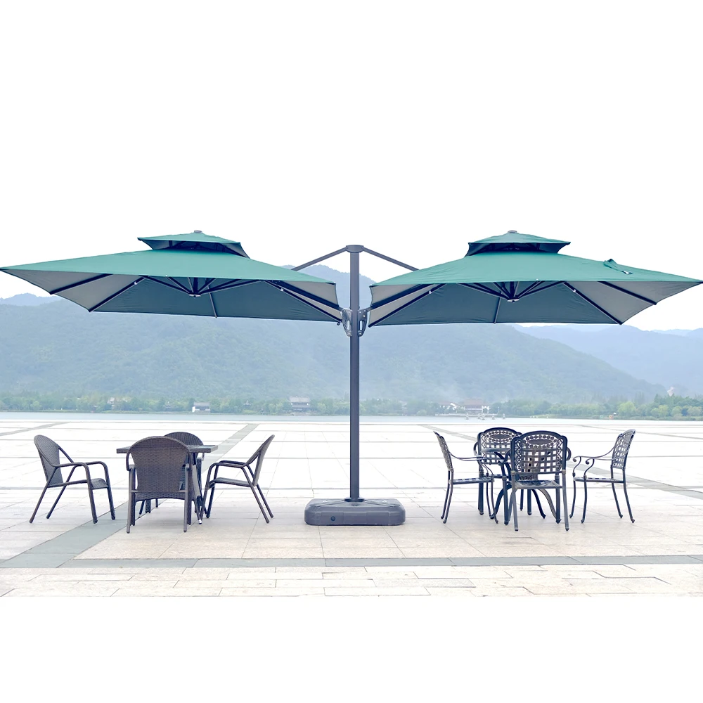 Modern Beach Umbrella Waterproof Aluminum Frame LED Light for Outdoor Sun Garden Patio Furniture with Safe Packing
