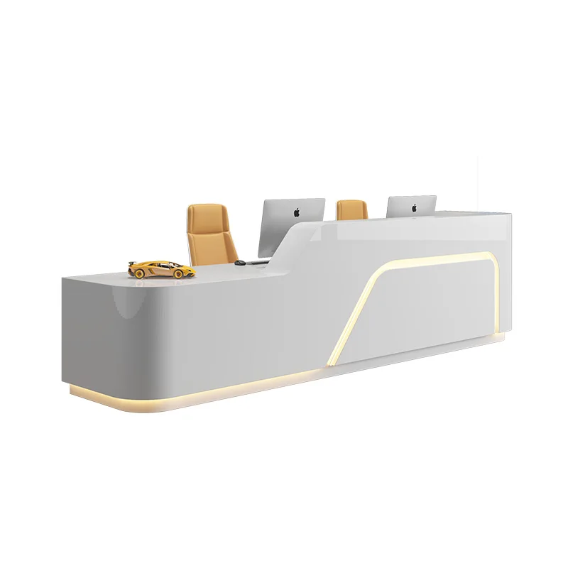 Customized Wooden Modern Salon Front Desk Clinic Office White Reception Counter Desk