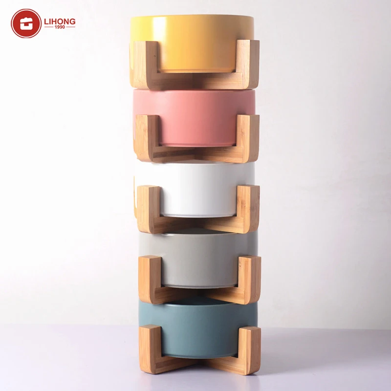 LIHONG Nordic Ceramic Pet Cat Dog Bowl Stand and Dual-purpose Mankind Gourmet Bowl Food Bowls Rice Water