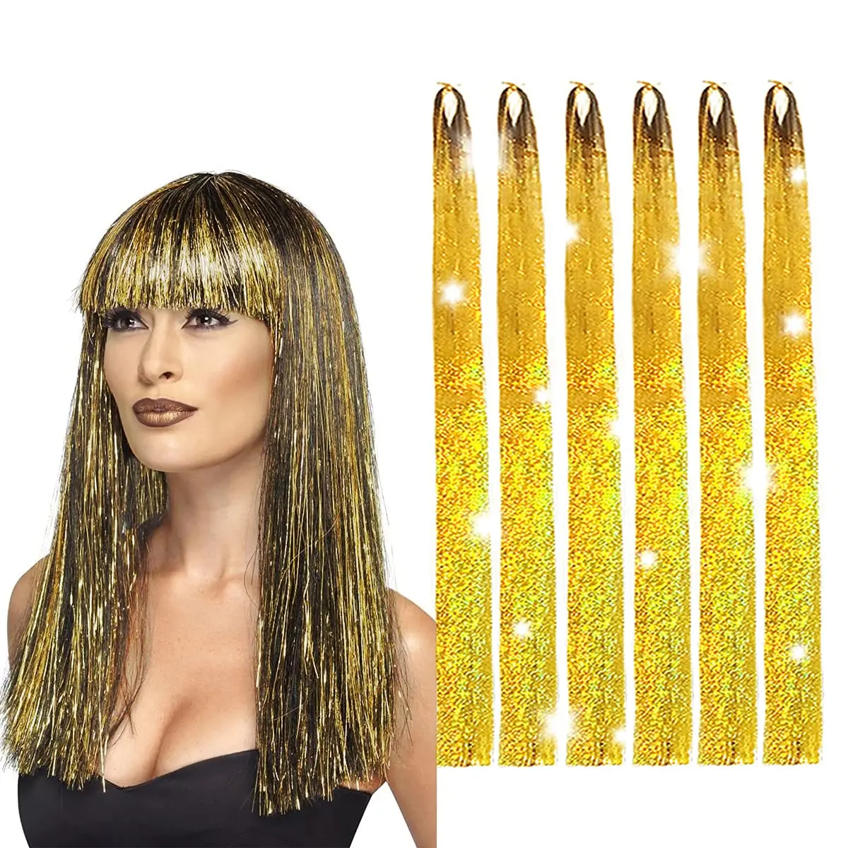Hair Tinsel Strands 48 inch Bling Shiny Hair Tinsel 13 Colors Party Highlights Glitter Synthetic Hair