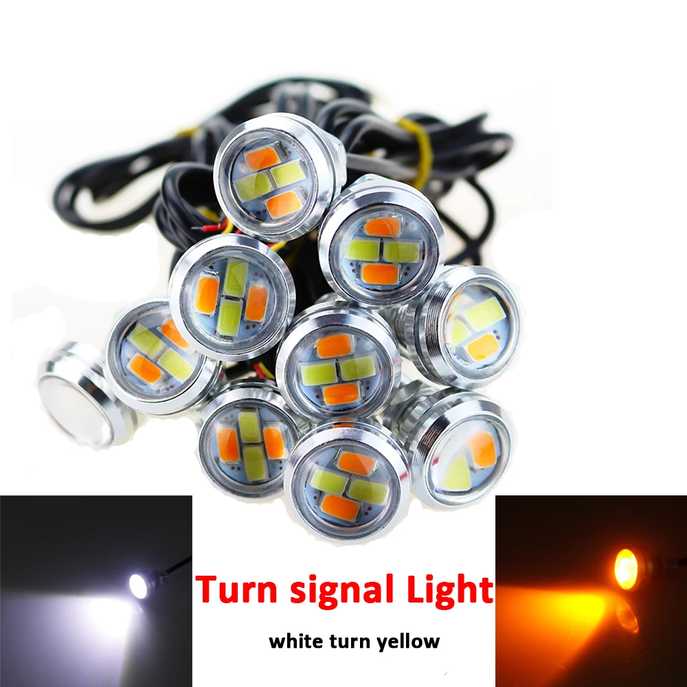 23MM 5630 5730 Chip 4SMD Car Led Eagle Eye Light DC 12V Dual Color Auto Daytime Running Lamp White + Amber DRL Turn Signal Light