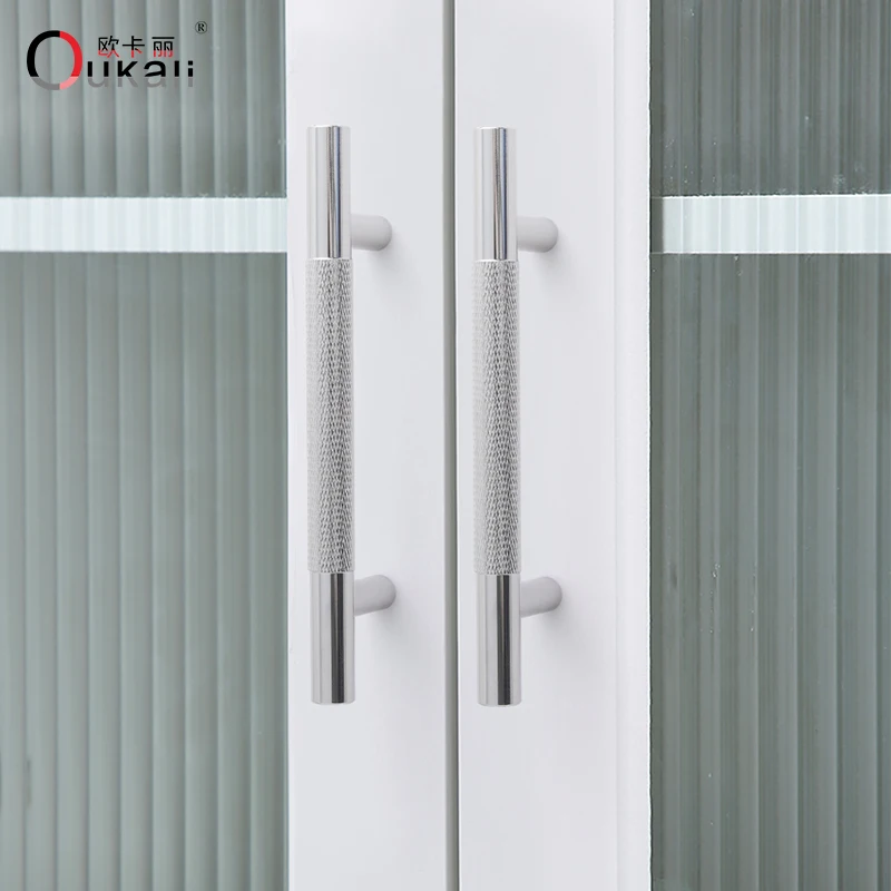 Oukali Manufacture Furniture Hardware Kitchen Cabinet Drawer Knurled Aluminum Alloy Knobs Door Handle