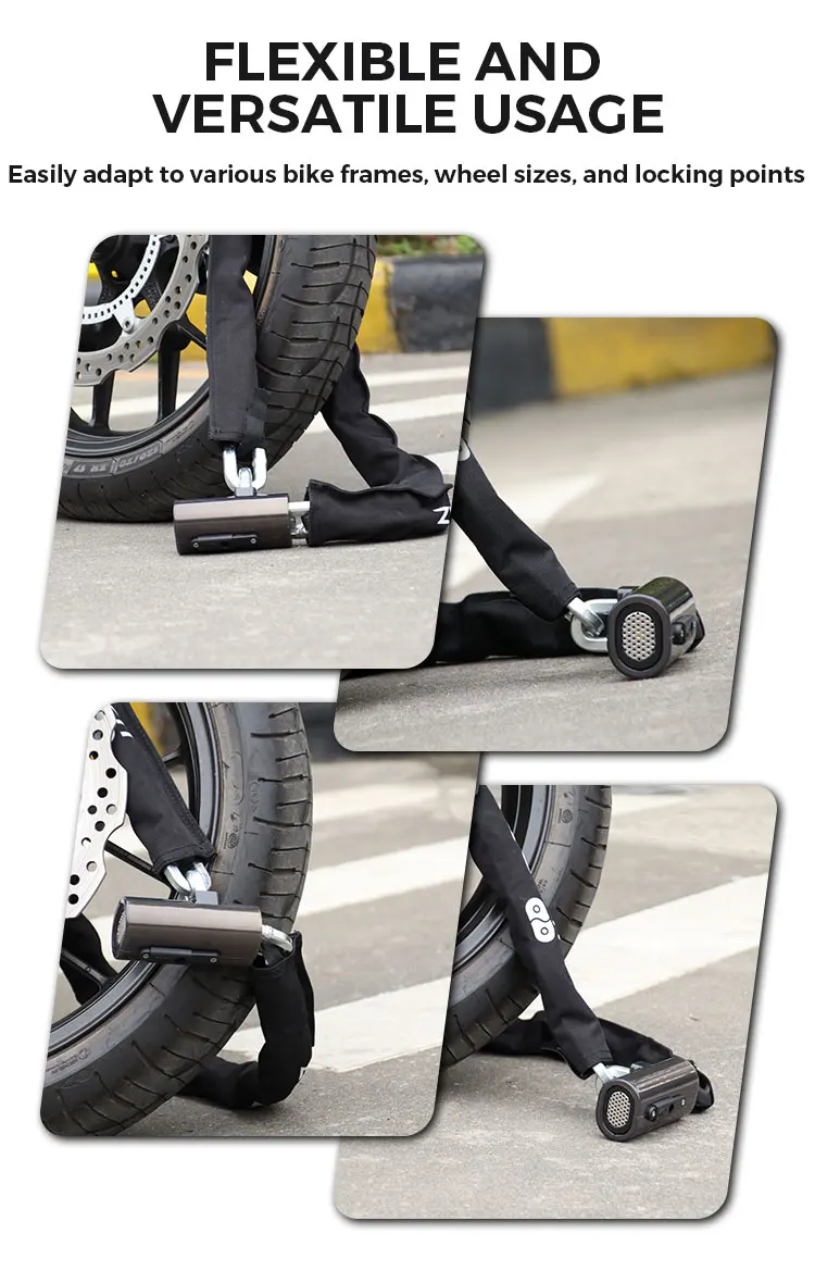 High Quality 10Mm Chain Lock Anti-Saw Highly Efficient Alarm System Bicycle Accessories Chain Lock for Motorcycle