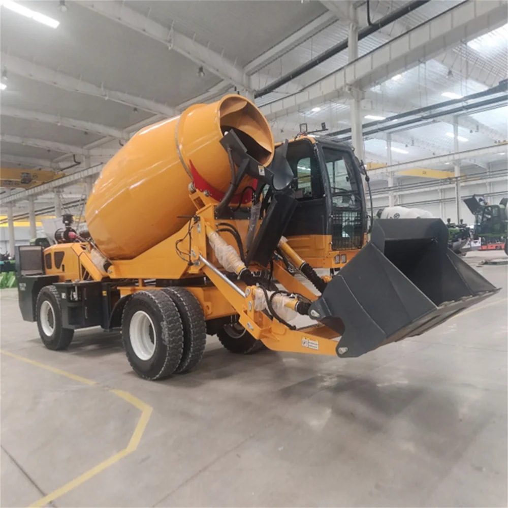 Small mobile self loading cement mixer machine diesel engine concrete mixer with pump