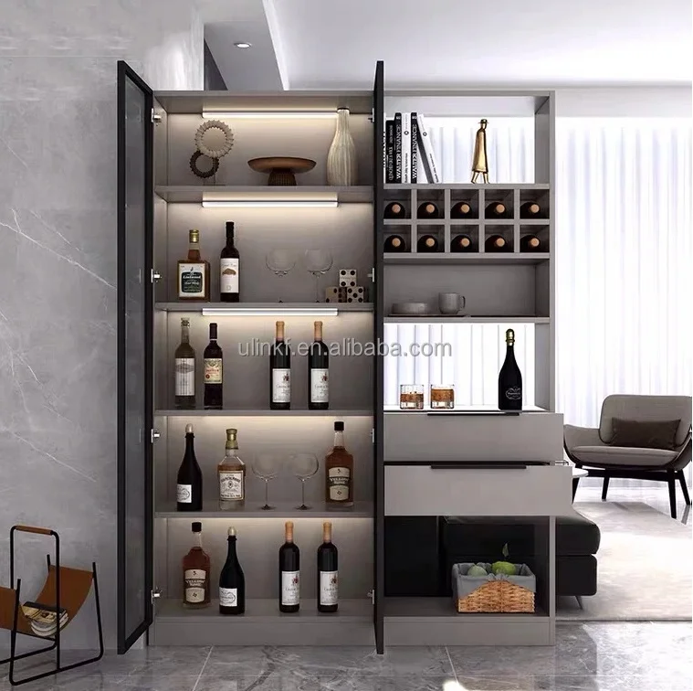 Modern furniture white color wooden storage cabinet wine shelf living room cabinet