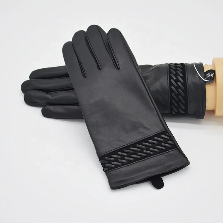 XJ Warm Superior Quality Fashion Winter Custom Logo women lady Wool Blend Lining sheepskin leather gloves