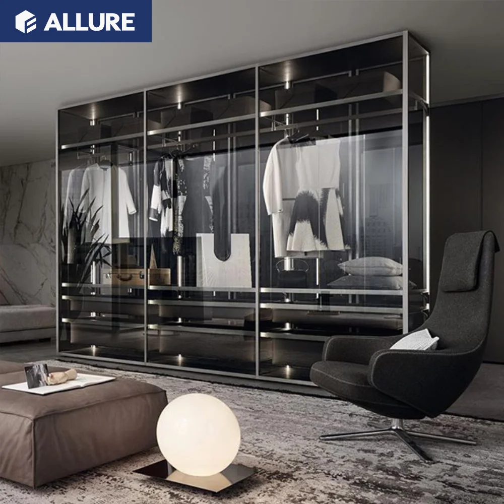Allure cheap high gloss laminate bedroom wardrobe cupboard with lock and key