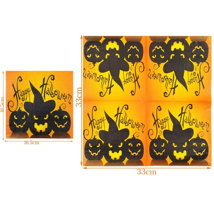 
20Pcs Halloween Pumpkin Paper Napkin Funny Party Decoration Facial Tissue Horror Ghost Pumpkin Disposable Paper Napkins 