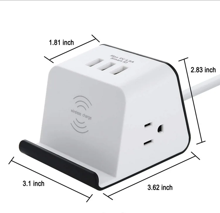 2 розеток и 4.8A выход USB зарядная док-станция настольная удлинитель с беспроводным зарядным устройством