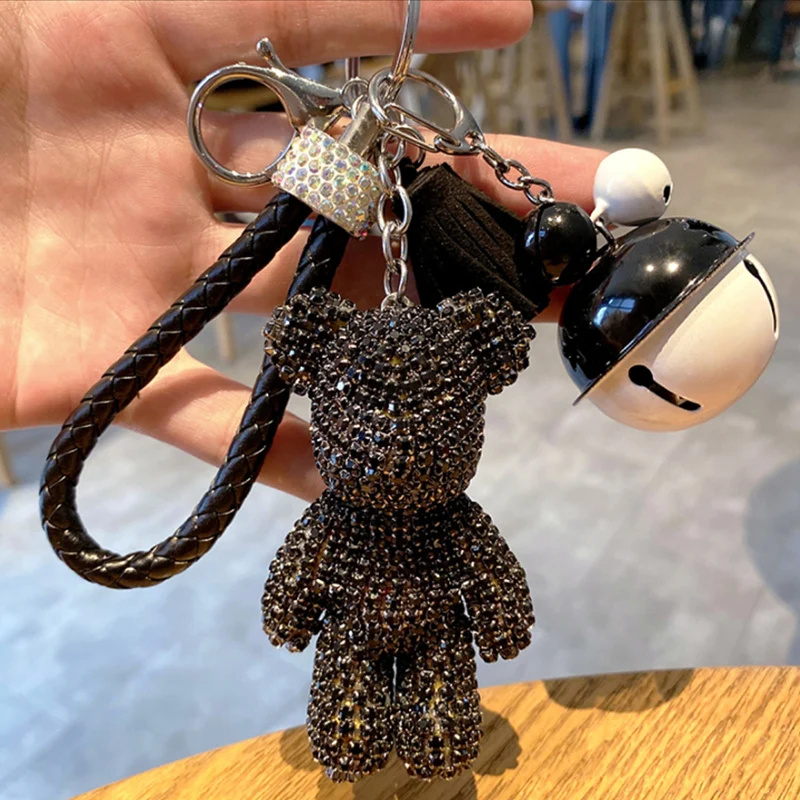 Key chain inlaid with diamond bear cartoon key chain girl lovely car key pendant net red schoolbag pendant ins fashion key chain