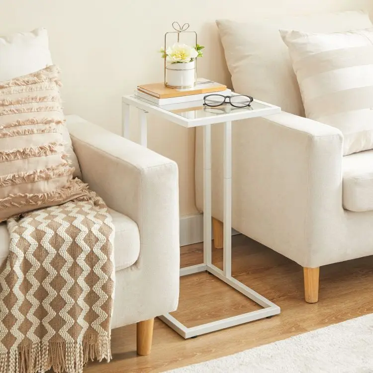 Wholesale White Glass Side Tables, HOOBRO Brand Modern Top Tempered Glass White End Table, Glass White Accent Lamp Table