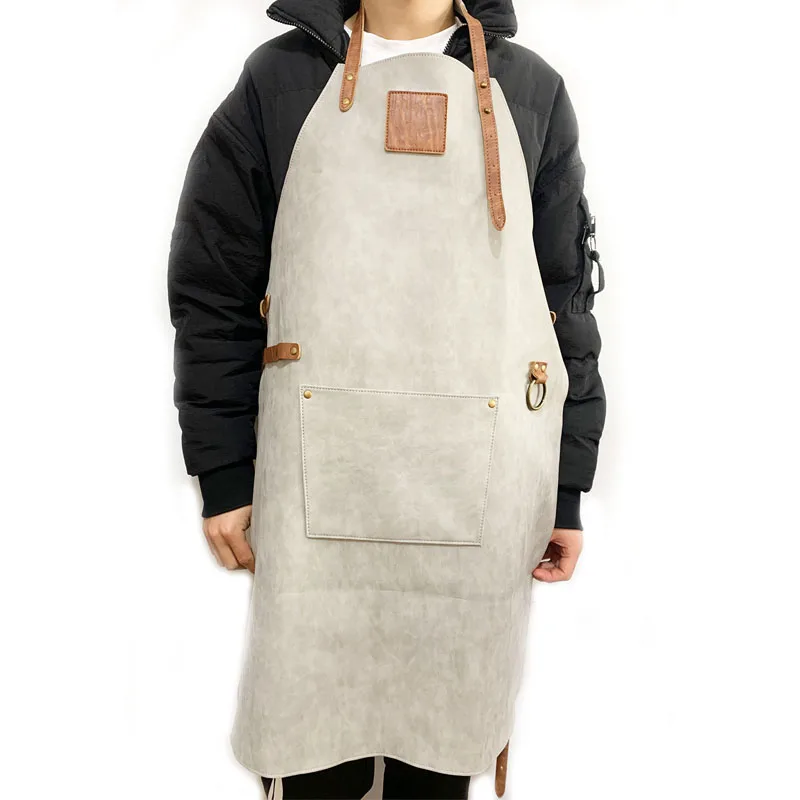 
Eco friendly PU leather Chef Butchers BBQ Kitchen Cooking House Garden Work Waterproof Apron With Pocket Oversleeve Waist Apron 