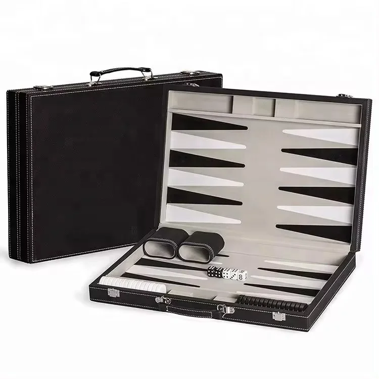 Custom Wholesale Luxury Leather  Backgammon Game Board Travel Portable  Backgammon Set