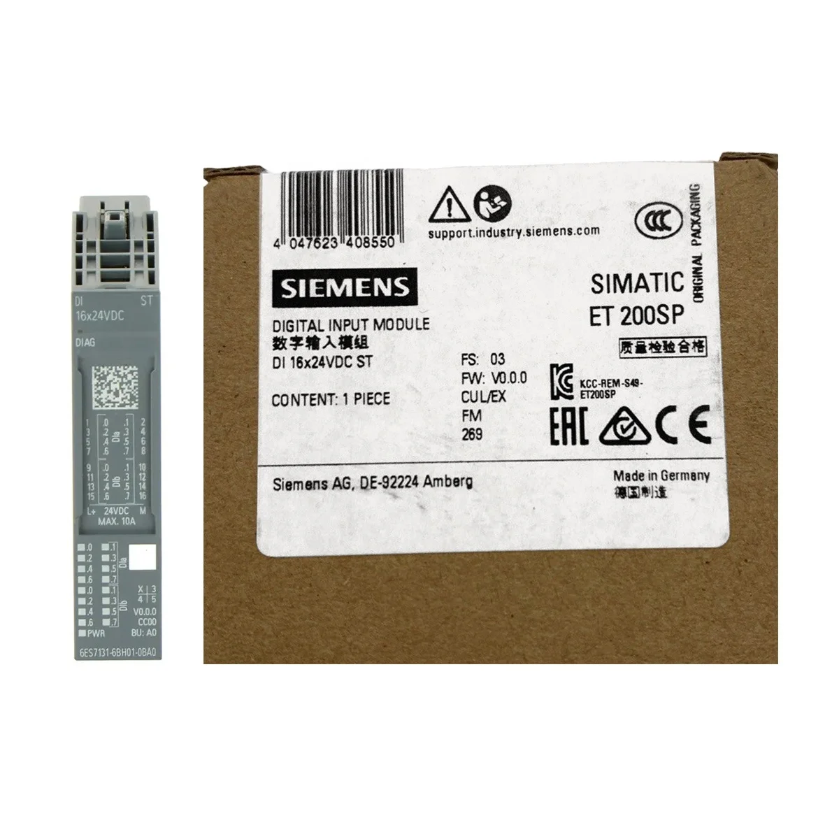 Siemens 6ES7131-6BH01-0BA0 SIMATIC ET 200SP Digital input module DI 16x 24V DC Standard type 3 sink input