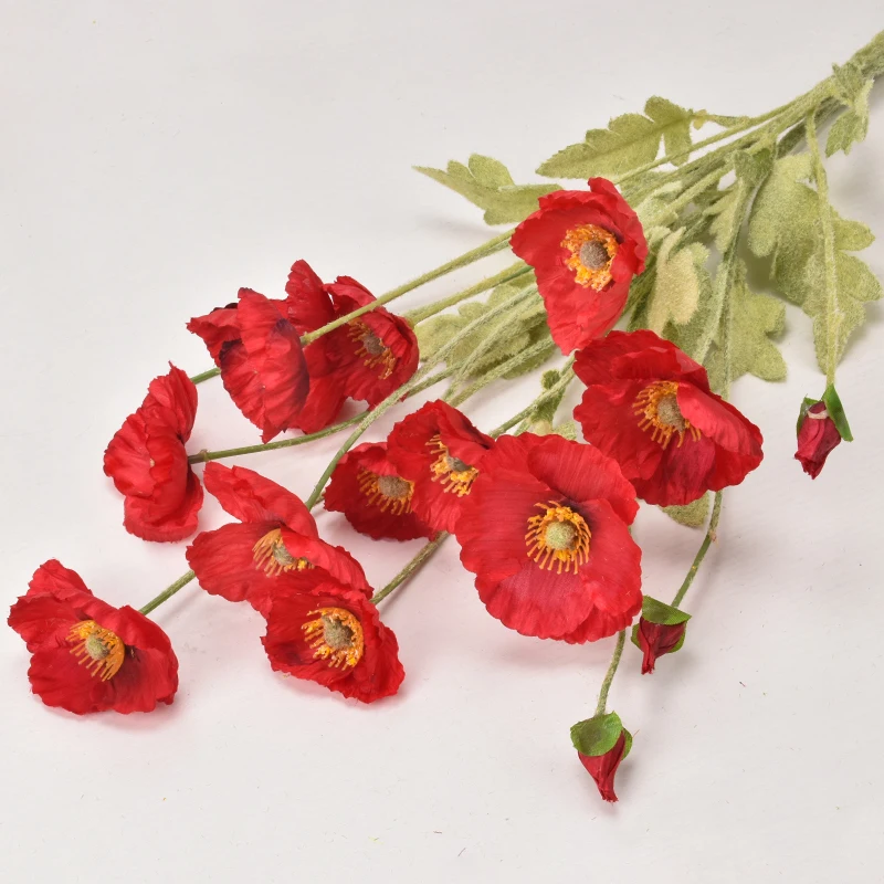 high-end simulation poppy flower wedding decoration table flower Home Colorful Flocked Stem Silk Artificial Corn Poppy Flower