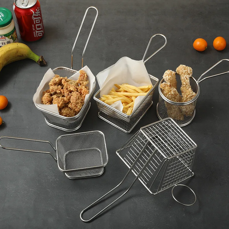 
Fryer Basket Food - grade Stainless Steel Mini French Fries Basket Kitchen Cooking Tool Food Presentation Tableware 