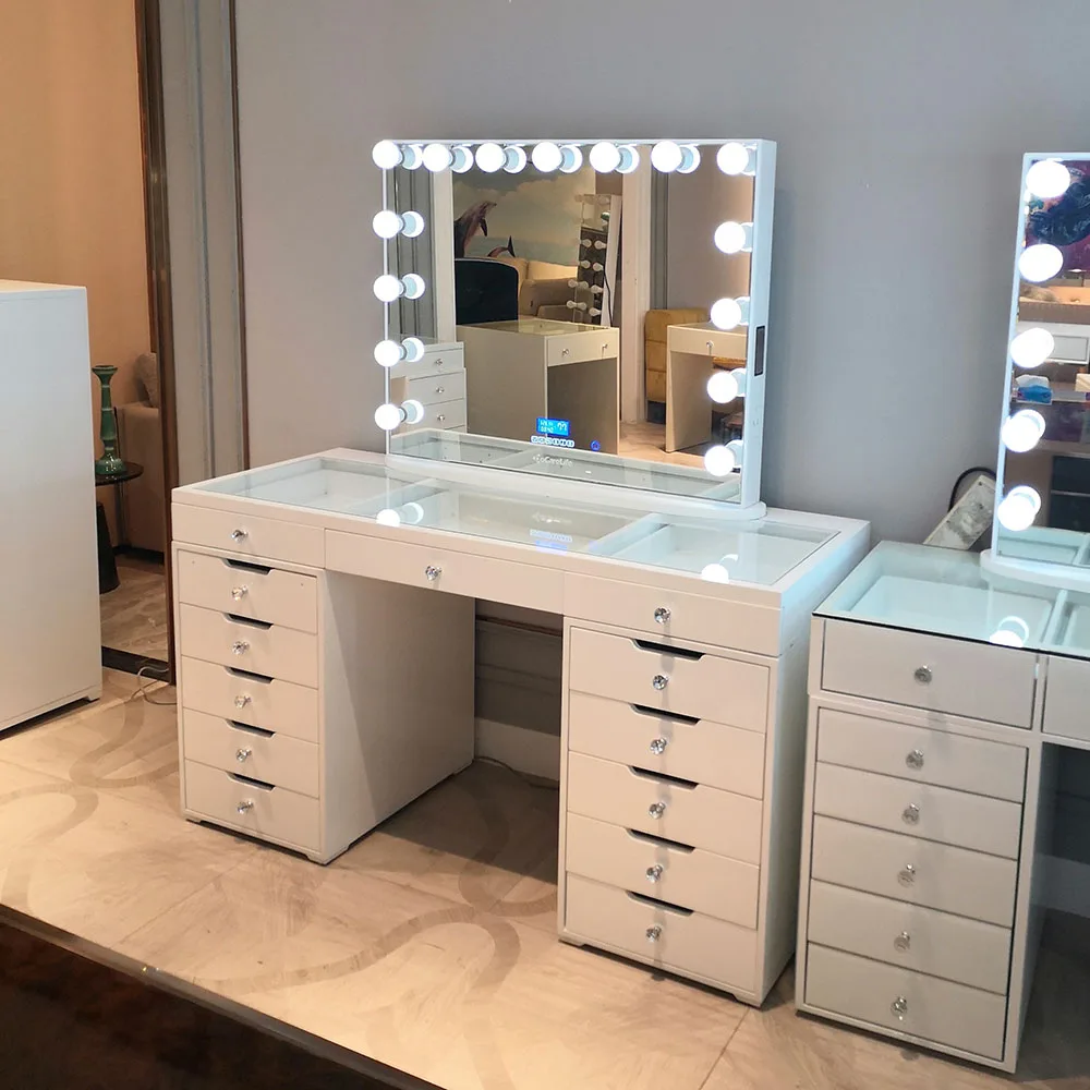 Stock on US! Docarelife Bedroom Modern Set Makeup Desk Hollywood Mirror Vanity Dressing Table