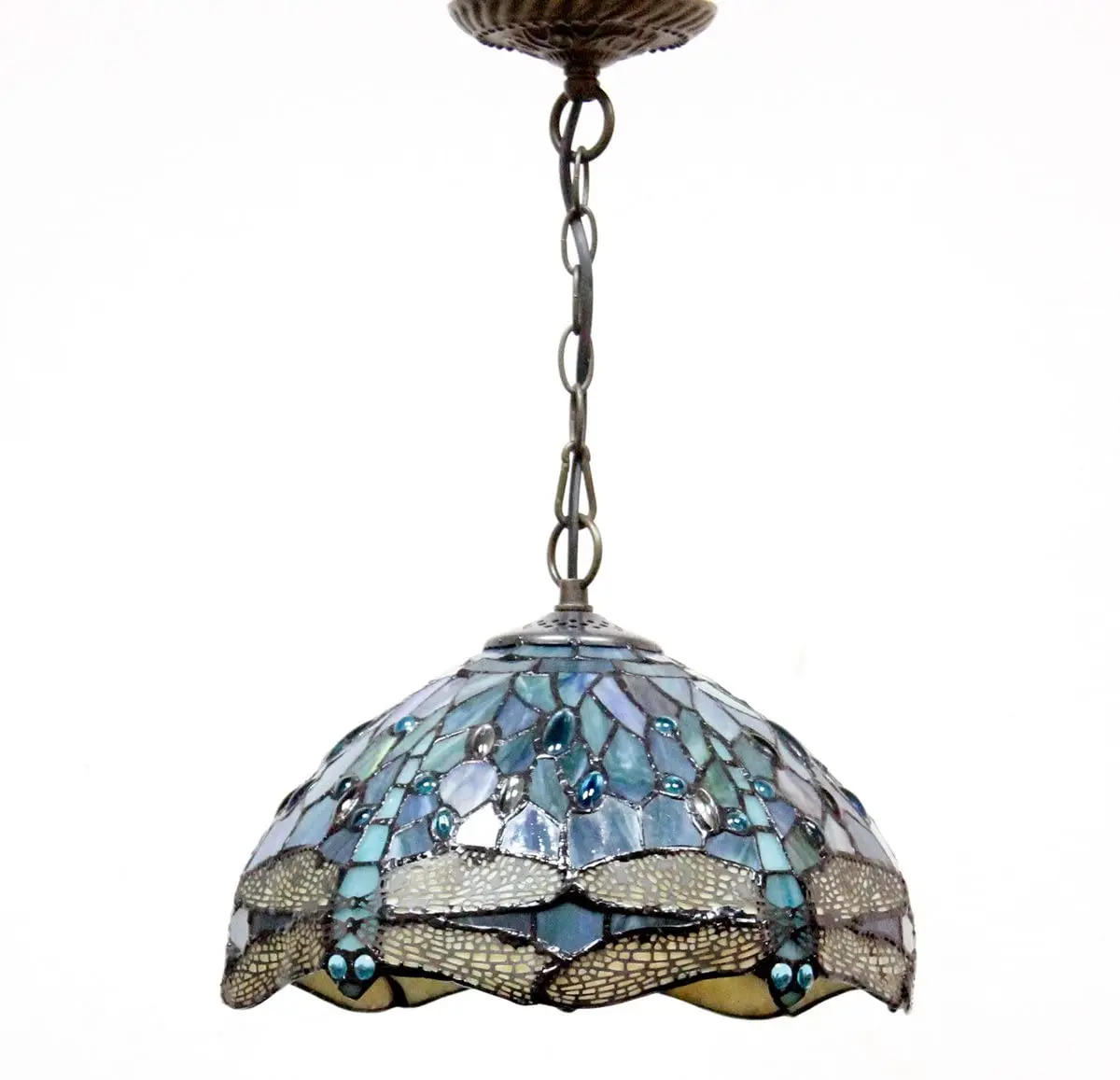 Hand Cut Glass Welding Process Tiffany Branch Type Dragonfly Chandelier Decorative Hanging Lights