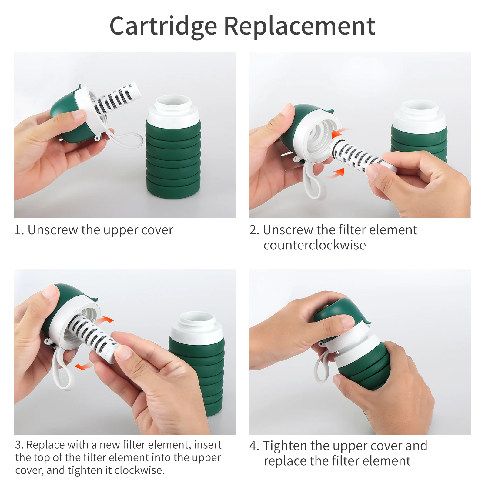 OEM Travel Camping Folding Drinking Bottles Collapsible Silicone Travel Hiking Running Water Filter bottle