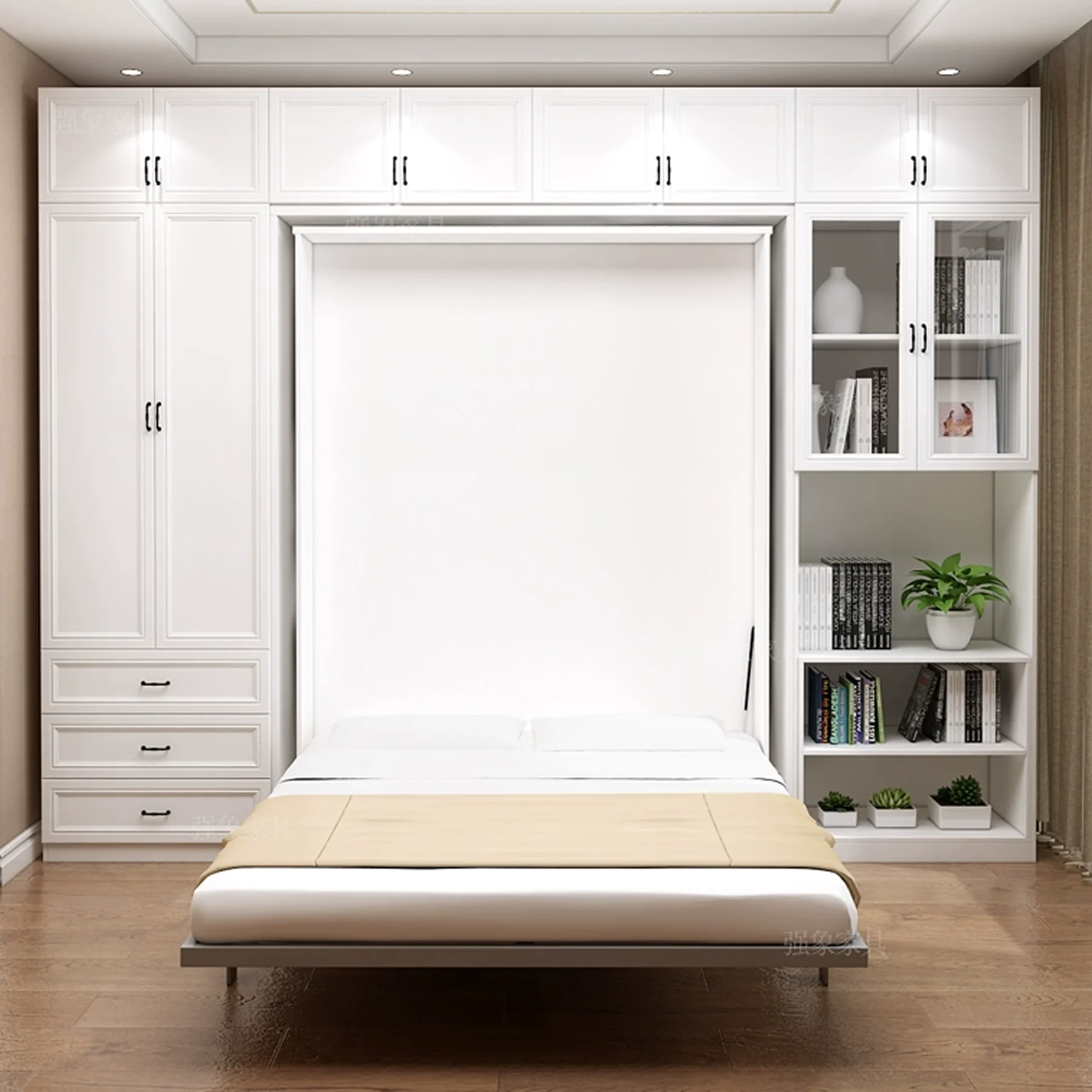 Custom Hot Sale Rotating Invisible Folding Bed Combination Multi Functional With Wardrobe Cabinets Desk Bookcase Wall Murphy Bed