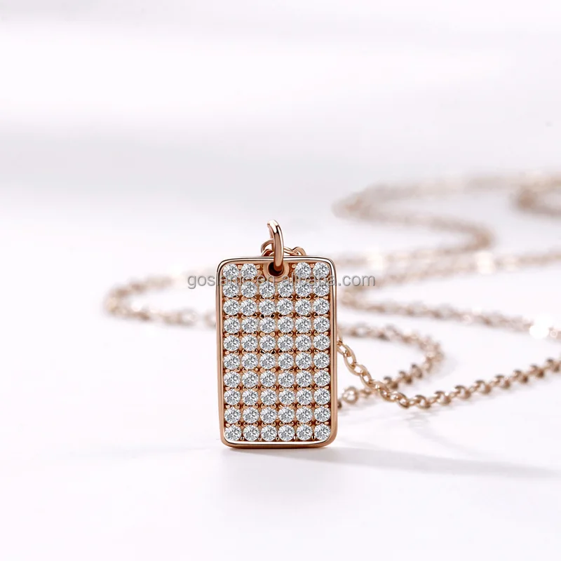 Jewelry Wholesale S925 Square Necklace Diamond Sterling Silver Simple Fashion Pendant Clavicle Chain