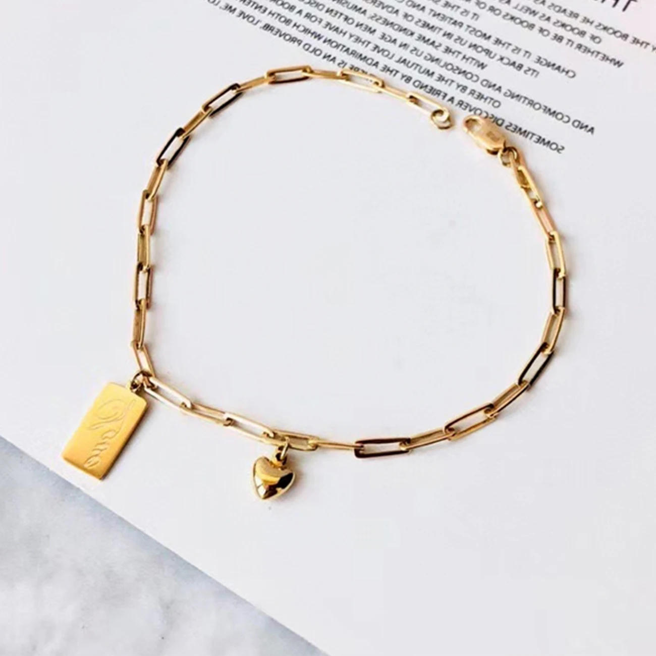 14k Gold square brand love bracelet female simple