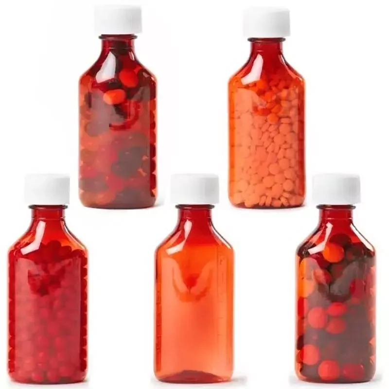 8oz Amber Lean Bottle Cough Syrup Measuring Cap Liquid Medicine Reagent Bottle For Lab