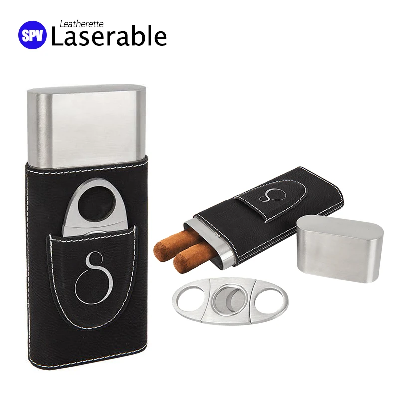 Travel Cigar Humidor Personalized Cigar Cases Hip Custom Laser Engraved Logo Leatherette Portable