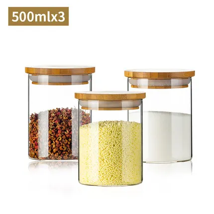 6.5*12cm/350ml Wholesale Cheap Airtight Cylinder Food Candy Canisters Handmade Small Glass Spice Storage Jars With Bamboo Lids