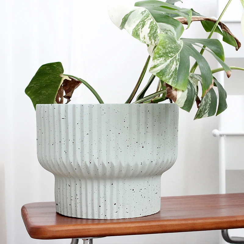Simple speckled glaze striped home balcony decoration flowerpot fiber clay flower pot for garden decor