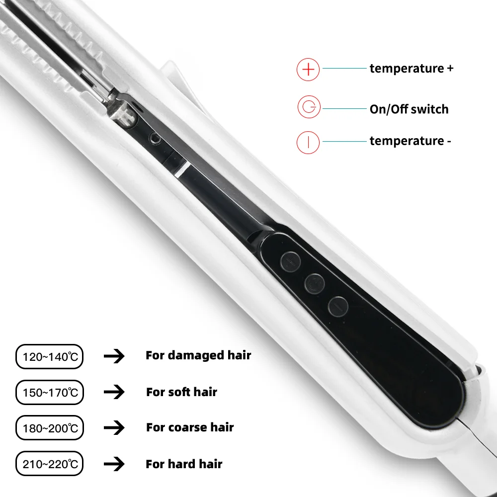 PRITECH 360 Swivel Hair Straightener Power Cord PTC Heating Super Fast Flat Iron Professional Titanium LED Electric White 30-35W