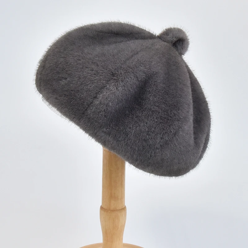 Wholesale Luxurious Faux Mink Fur Beret for Women Fashion French Style Fur Beret for Winter Elegant Ladies Fake Fur Hat