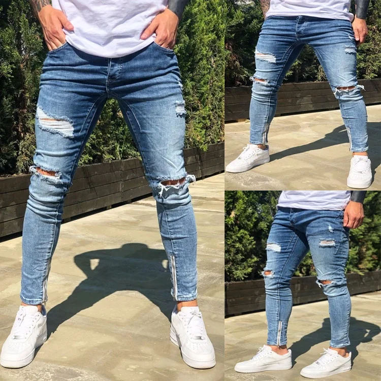  In Stock New Fashion Distress Ripped Skinny Slim Fit Men