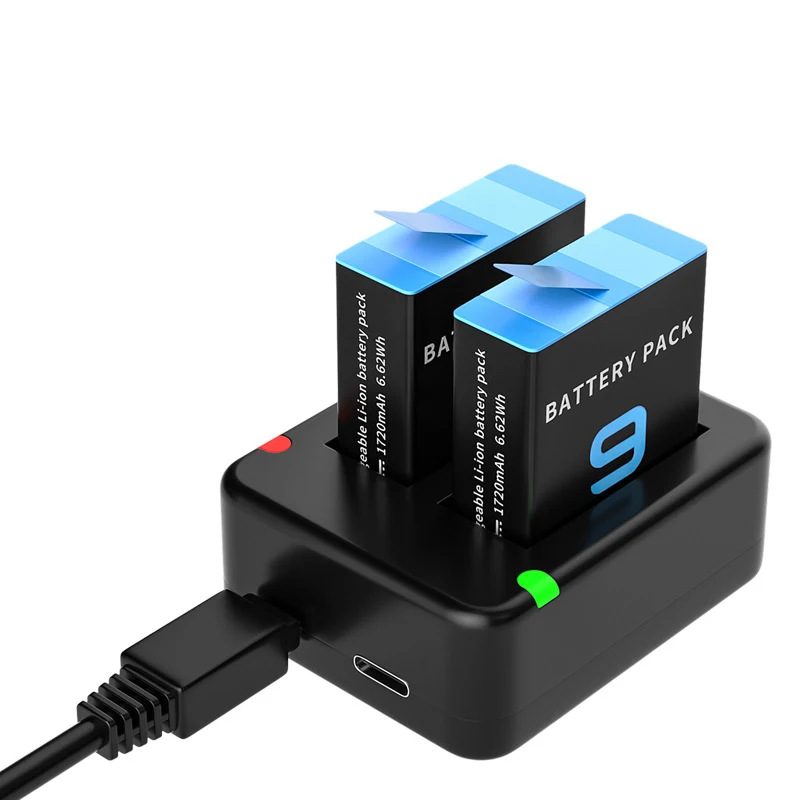 HONGDAK Portable Black Dual Port Slot Cam Strap Battery for Go Pro Hero 9 8 7 6 5 USB Action Camera Battery Cable gopro Charger