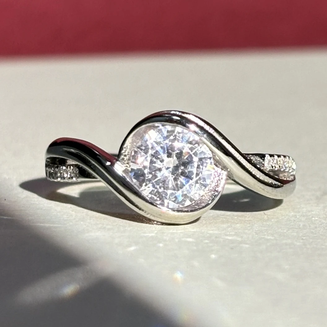 Fine Jewelry High Quality Hot Sales Sterling silver S925 1 Karat 9A Zircon Wedding Adjustable Ring For Women