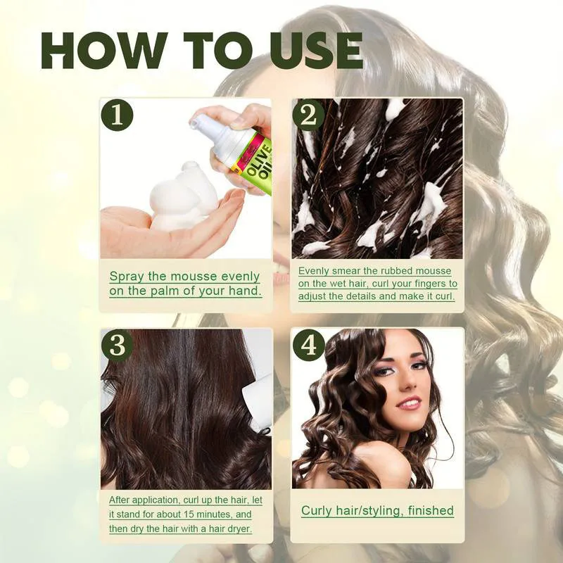 Olive Oil Mousse Hold Hair Anti Sheen Protection Curly Feature Anti Frizz Hair Mousse Styling Foam Mousse