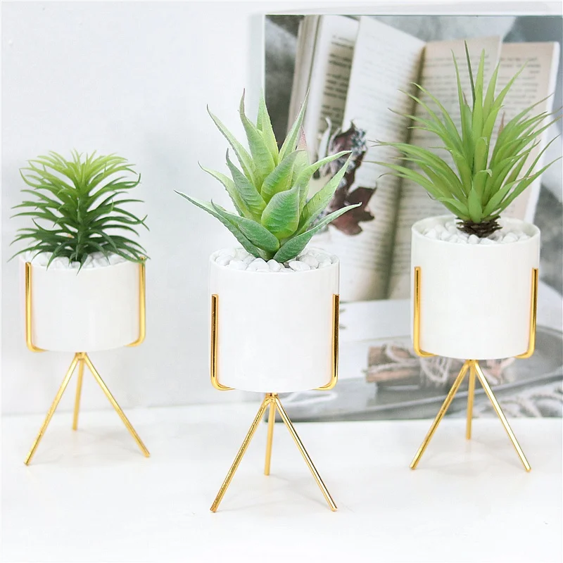 
Nordic Style Creative Home Marble Ceramic Flower Pot With Iron Stand 