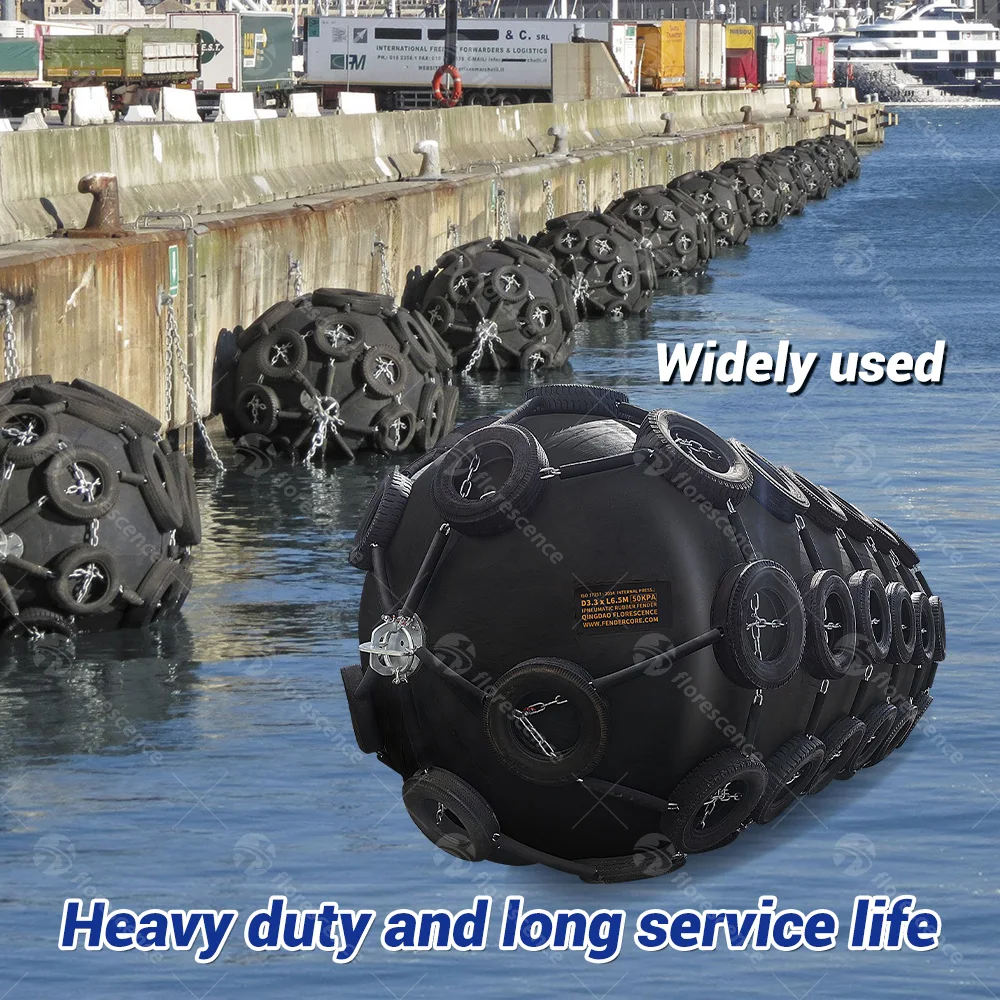 Submarine Dock Yokohama Ship Pneumatic Marine Rubber Fender With Chain and Tyre Net