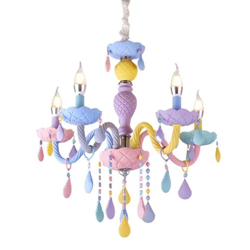 Modern European colorful Crystal macarons girl princess kids room restaurant FAIRY LED crystal chandelier handing pendant light