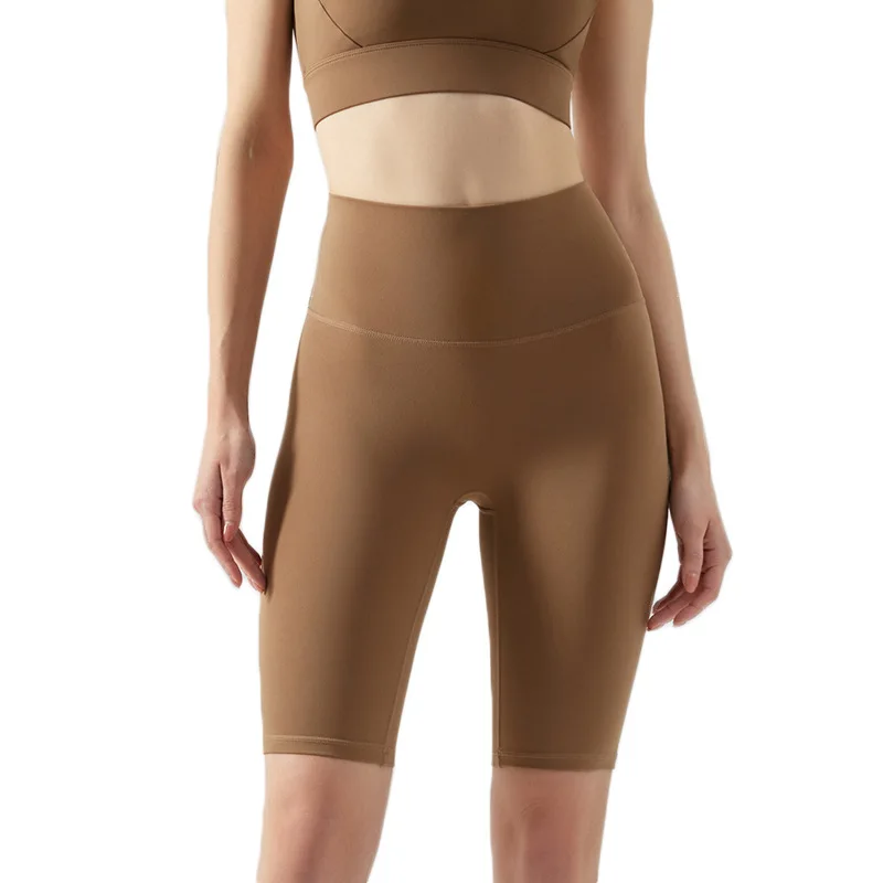 New High waist buttock lifting lulu sports pocket nickel pants no T line fitness yoga pants tight showing slim lulu yoga shorts