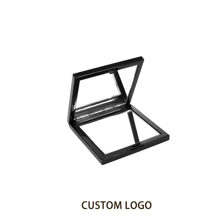 Индивидуальный Пользовательский логотип черный квадратный двухсторонний складной портативный карманный компактный туалетный столик