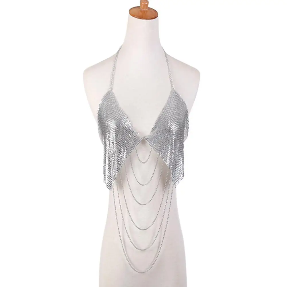 Sexy bikini personality sequined tassel chest chain luxury  body jewellery chain jewelry bra