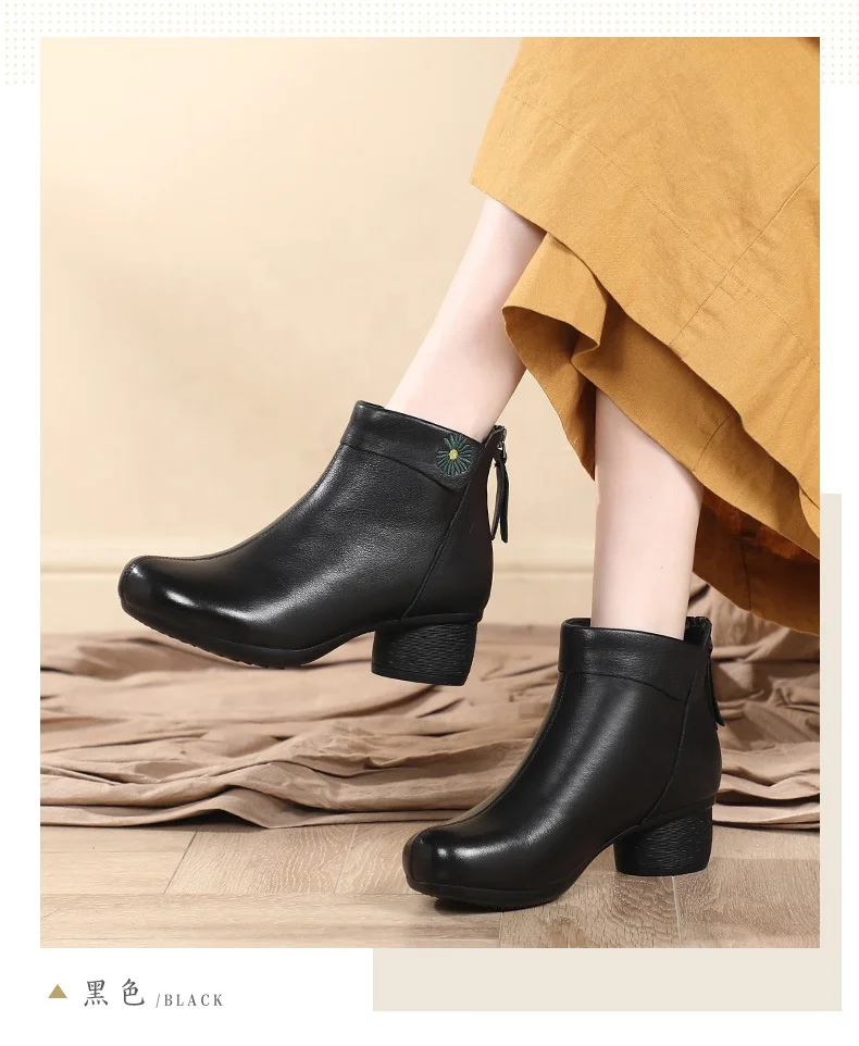 B15282A hot sale fashion women winter leather high heel boots shoes mom warm shoes mother leather boots