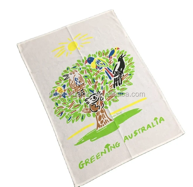 Colorful printed  green Australian souvenir tea towel